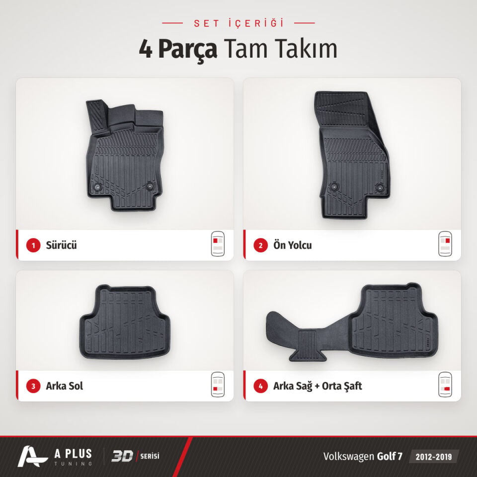 VW Golf 7 3D Havuzlu Paspas 2012-2019