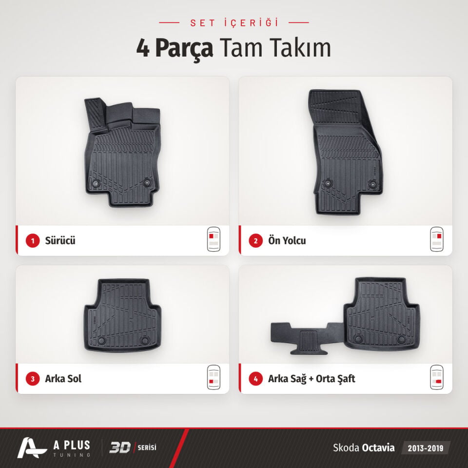 Skoda Octavia 3D Havuzlu Paspas 2013-2019
