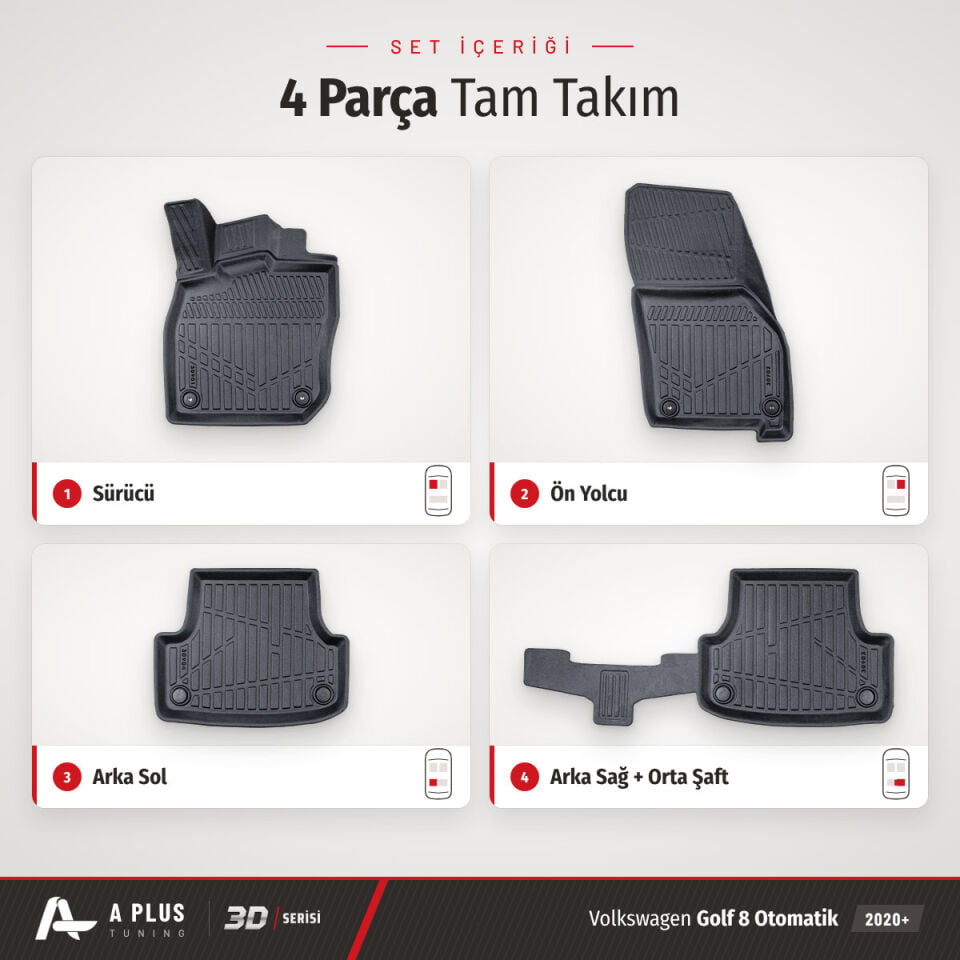 VW Golf 8 Manuel 3D Havuzlu Paspas 2020+