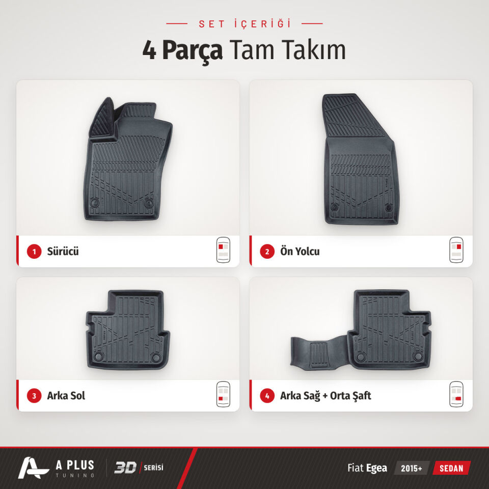 Fiat Egea Sedan 3D Havuzlu Paspas 2015+