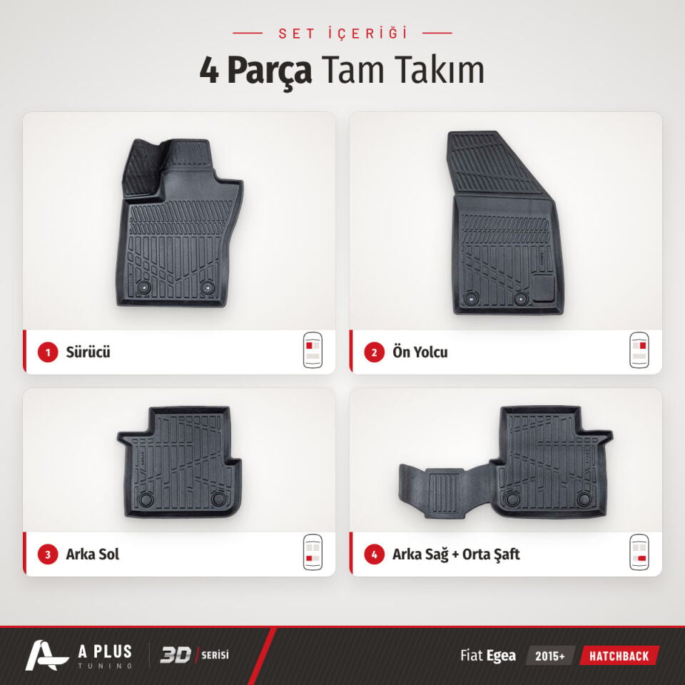 Fiat Egea Hatchback 3D Havuzlu Paspas 2015+