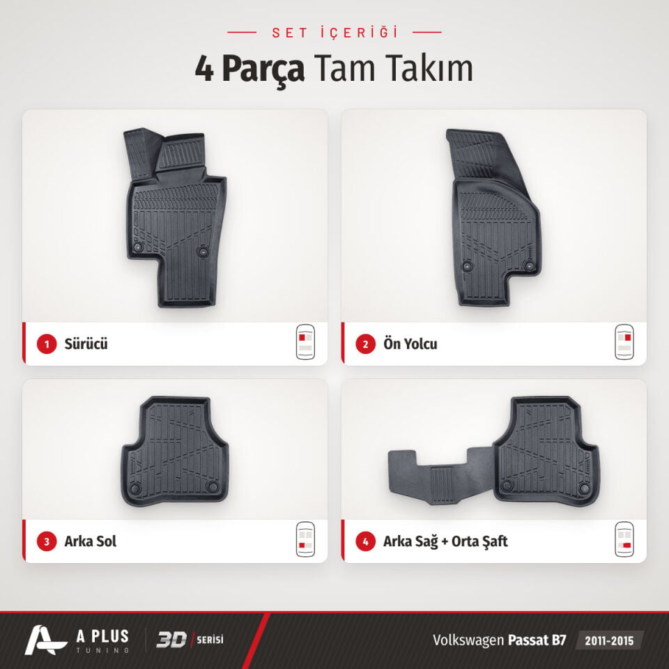 VW Passat B7 3D Havuzlu Paspas 2011-2015