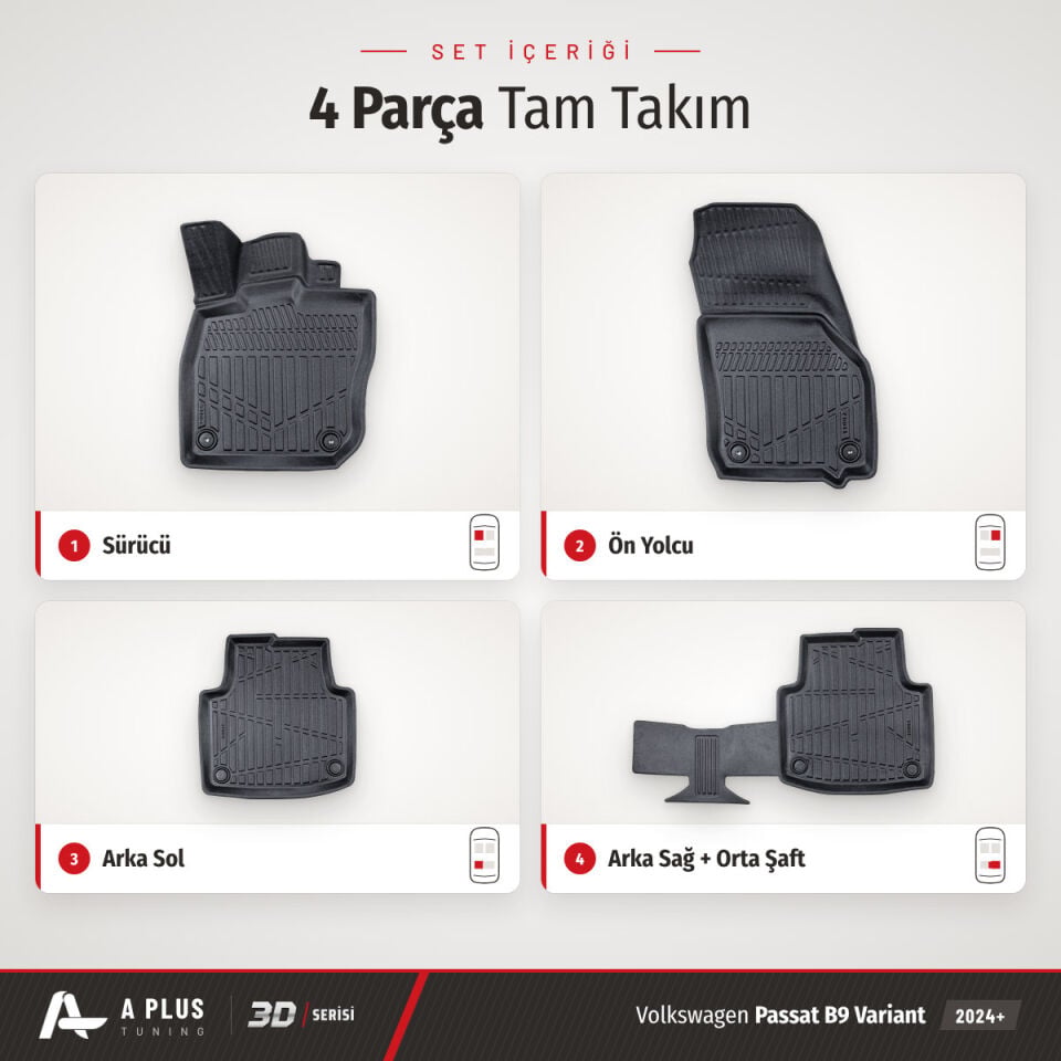 VW Passat B9 Variant 3D Havuzlu Paspas 2024+