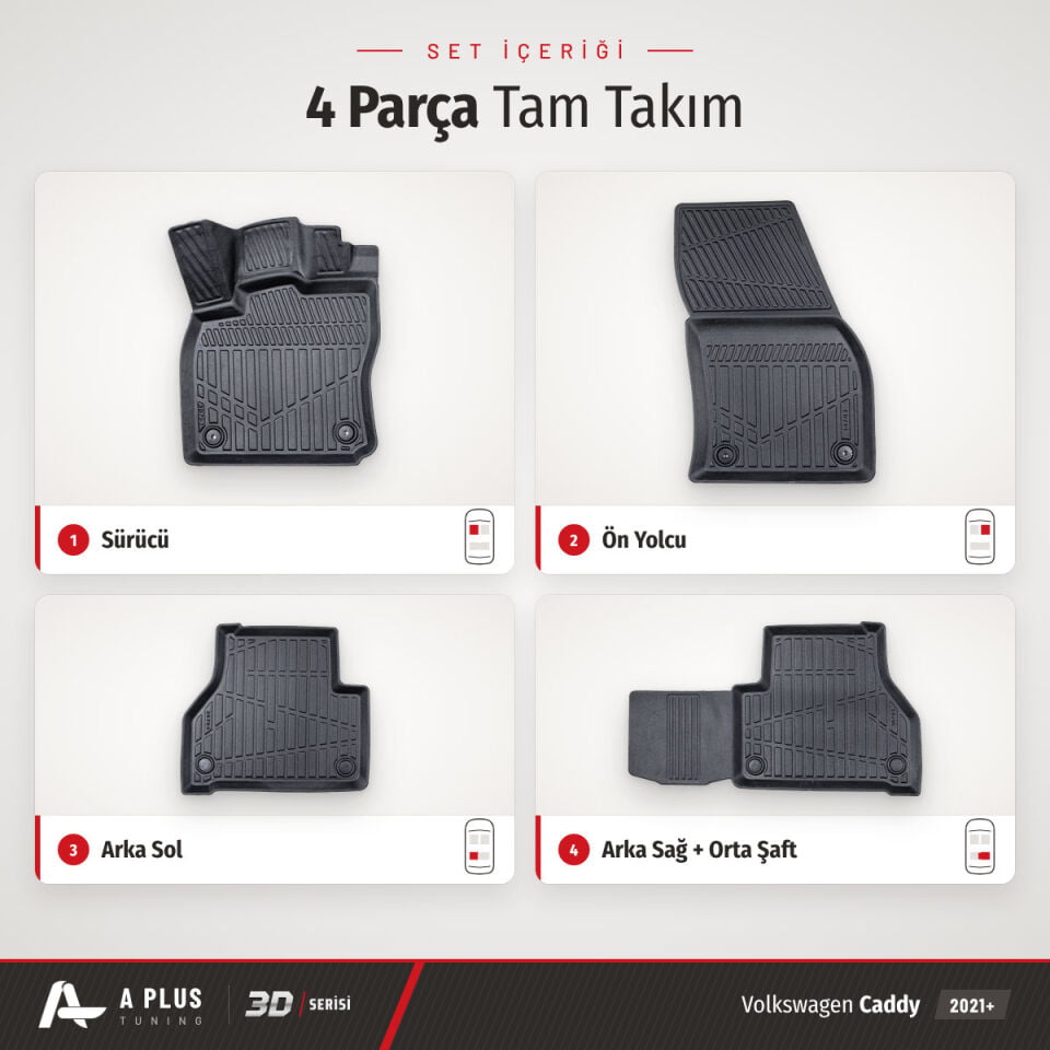 VW Caddy 3D Havuzlu Paspas 2021+