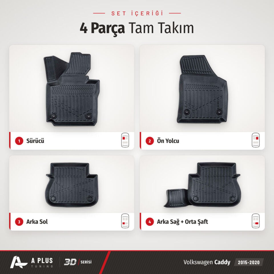 VW Caddy 3D Havuzlu Paspas 2015-2020