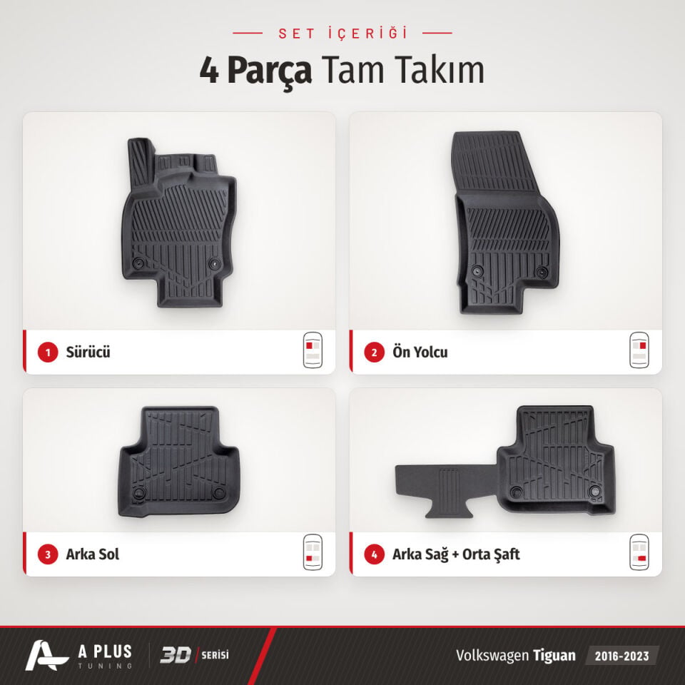 VW Tiguan 3D Havuzlu Paspas 2016-2023