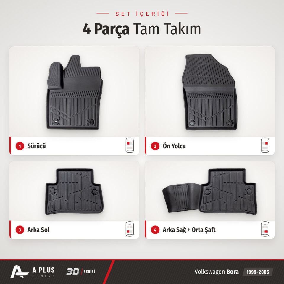 VW Bora 3D Havuzlu Paspas 1999-2005