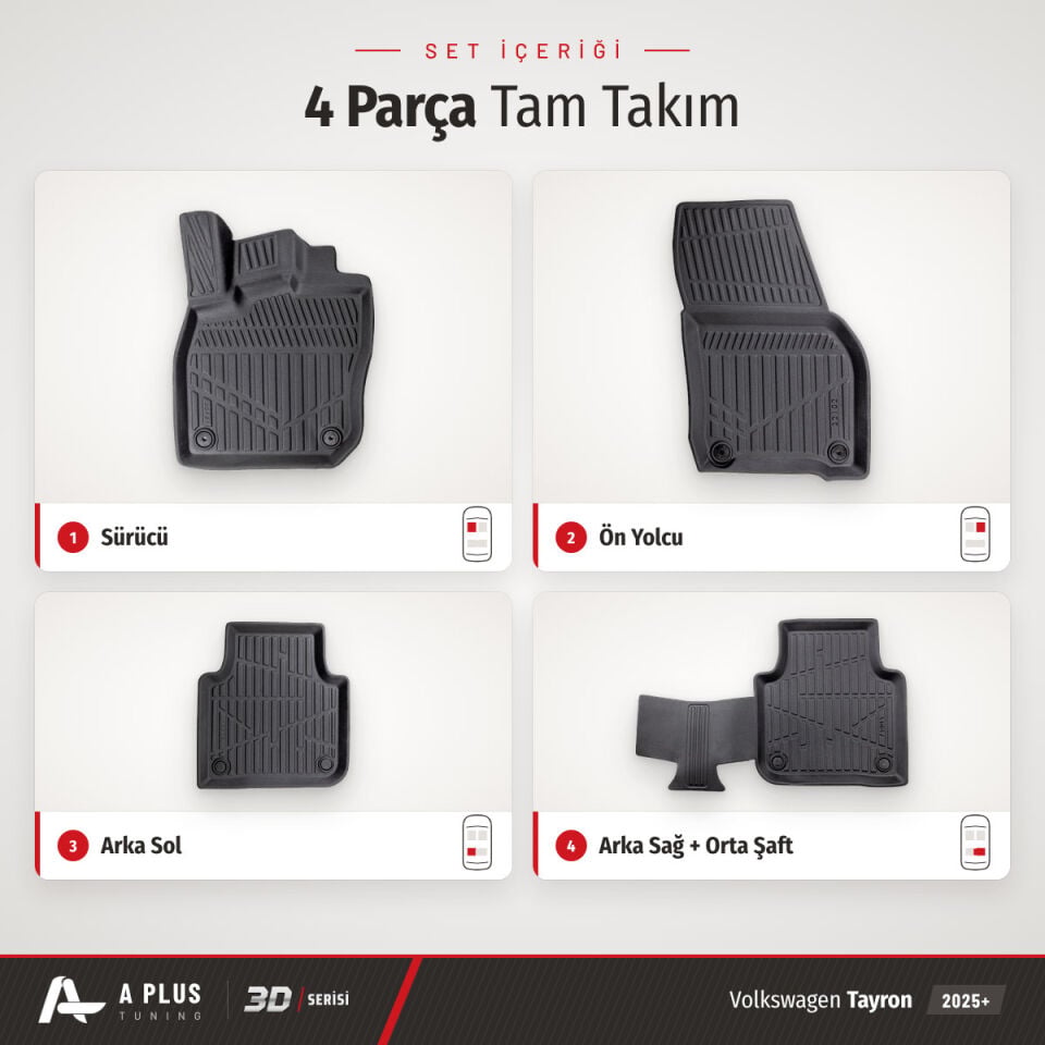 VW Tayron 3D Havuzlu Paspas 2025+
